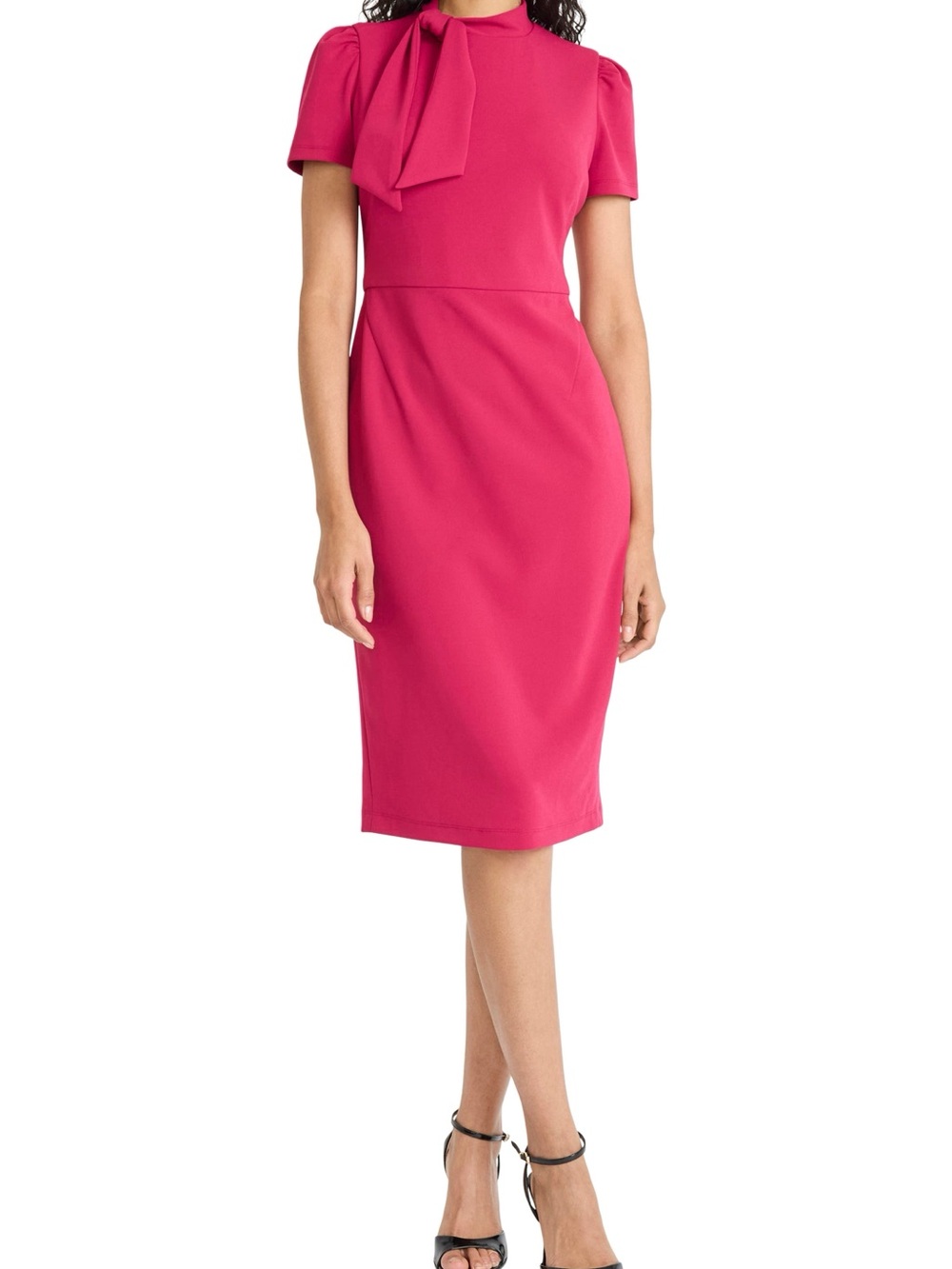 Maggy London Hot Pink Bow-Neck Sheath Midi Dress